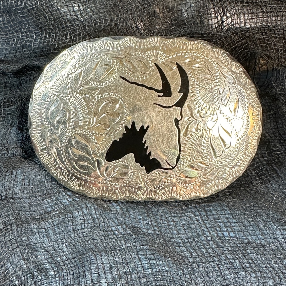 Vintage Silver Engraved Rams Head Belt Buckle